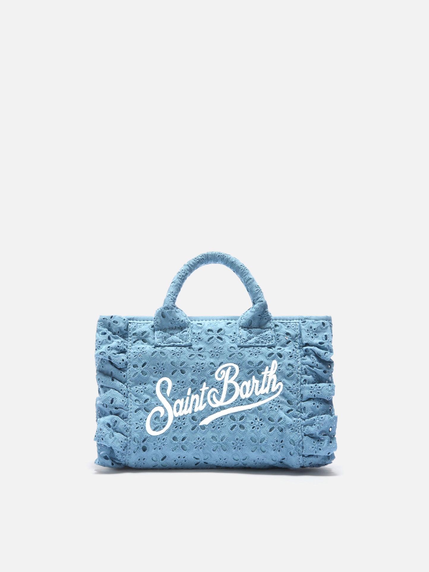 Light blue Vanity mini volant bag in broderie anglaise cotton