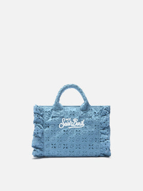 Light blue Vanity mini volant bag in broderie anglaise cotton