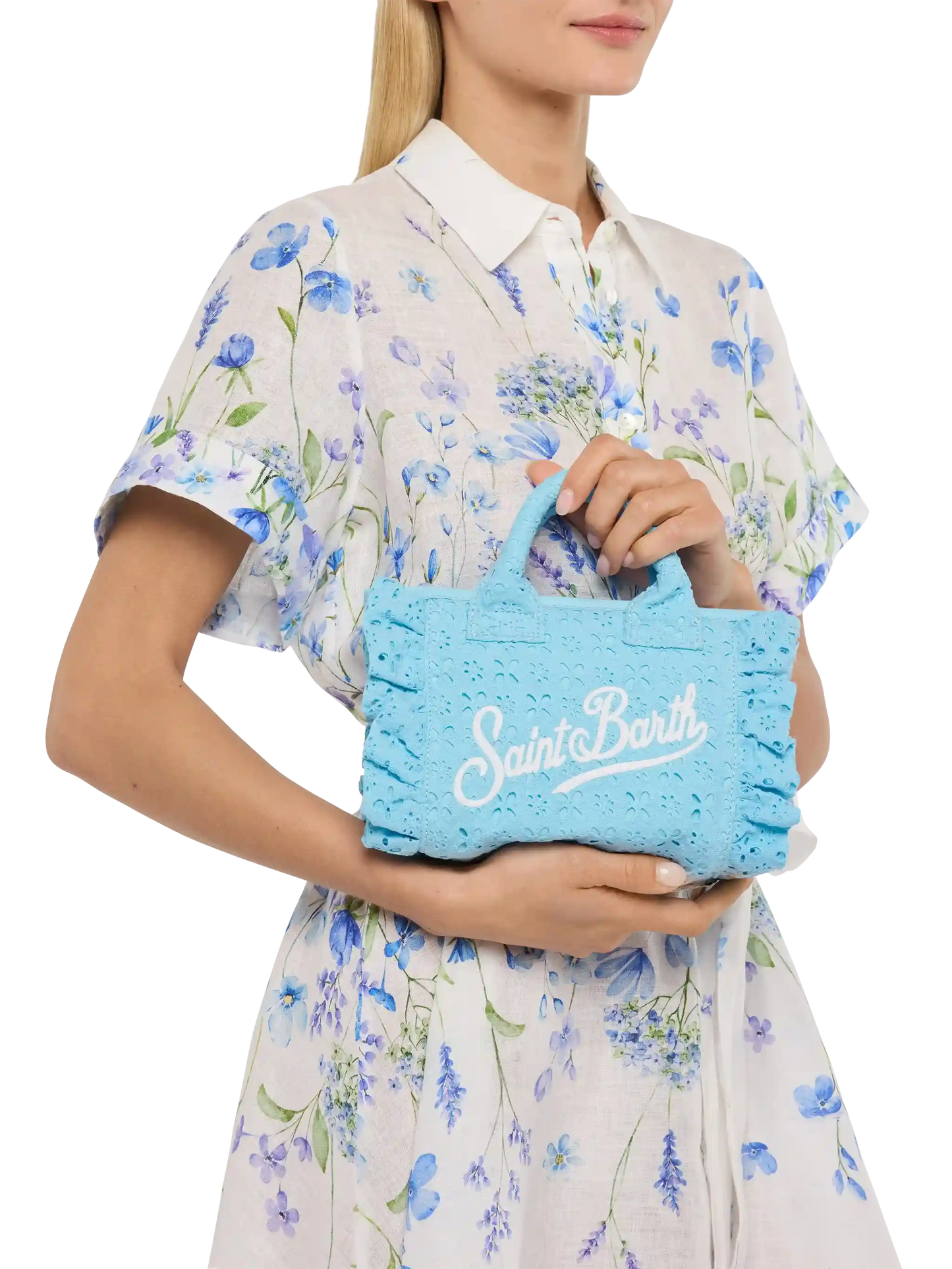 Light blue Sangallo lace Mini Vanity Volant bag - MC2 Saint Barth