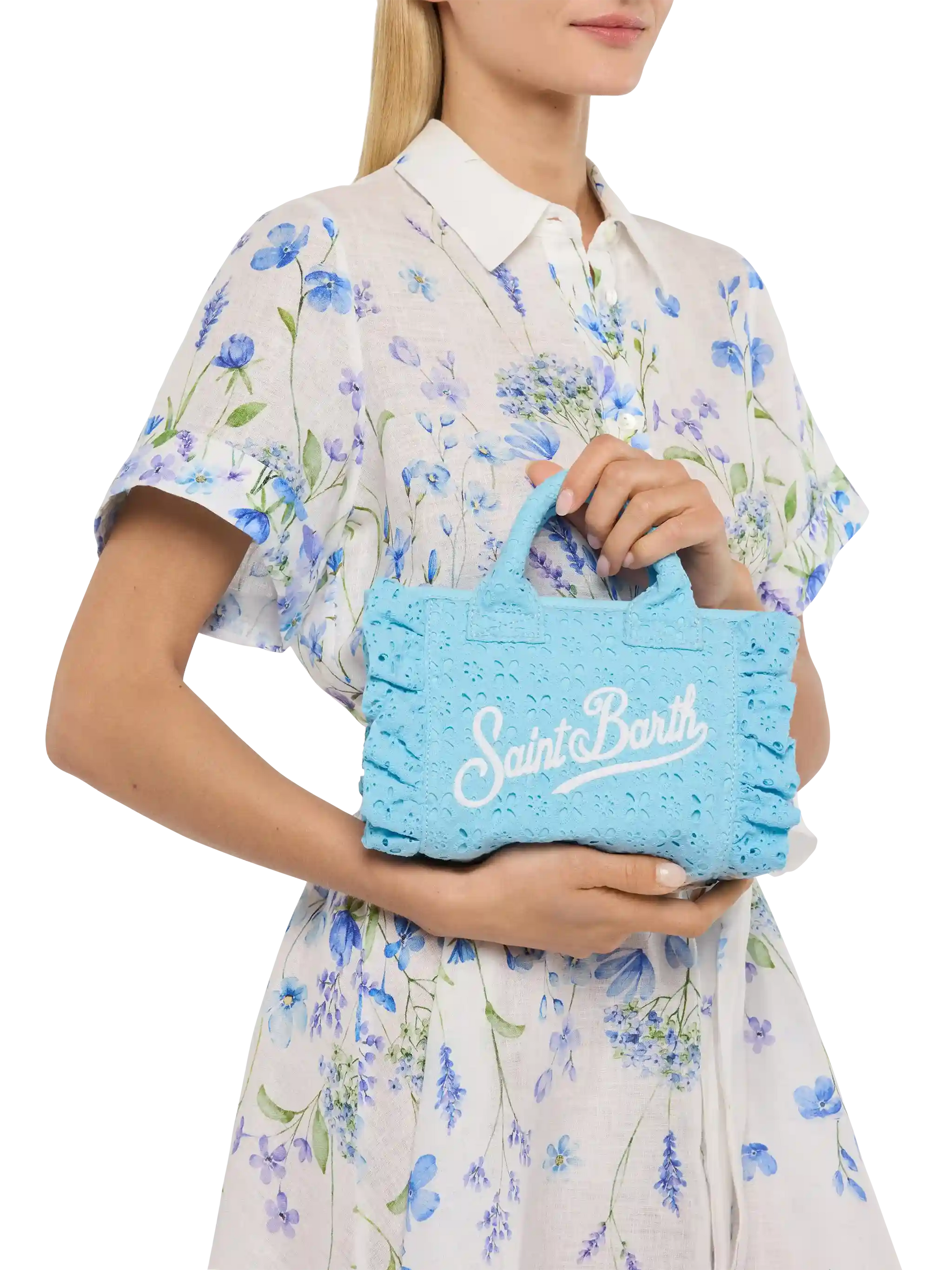Light blue Sangallo lace Mini Vanity Volant bag - MC2 Saint Barth