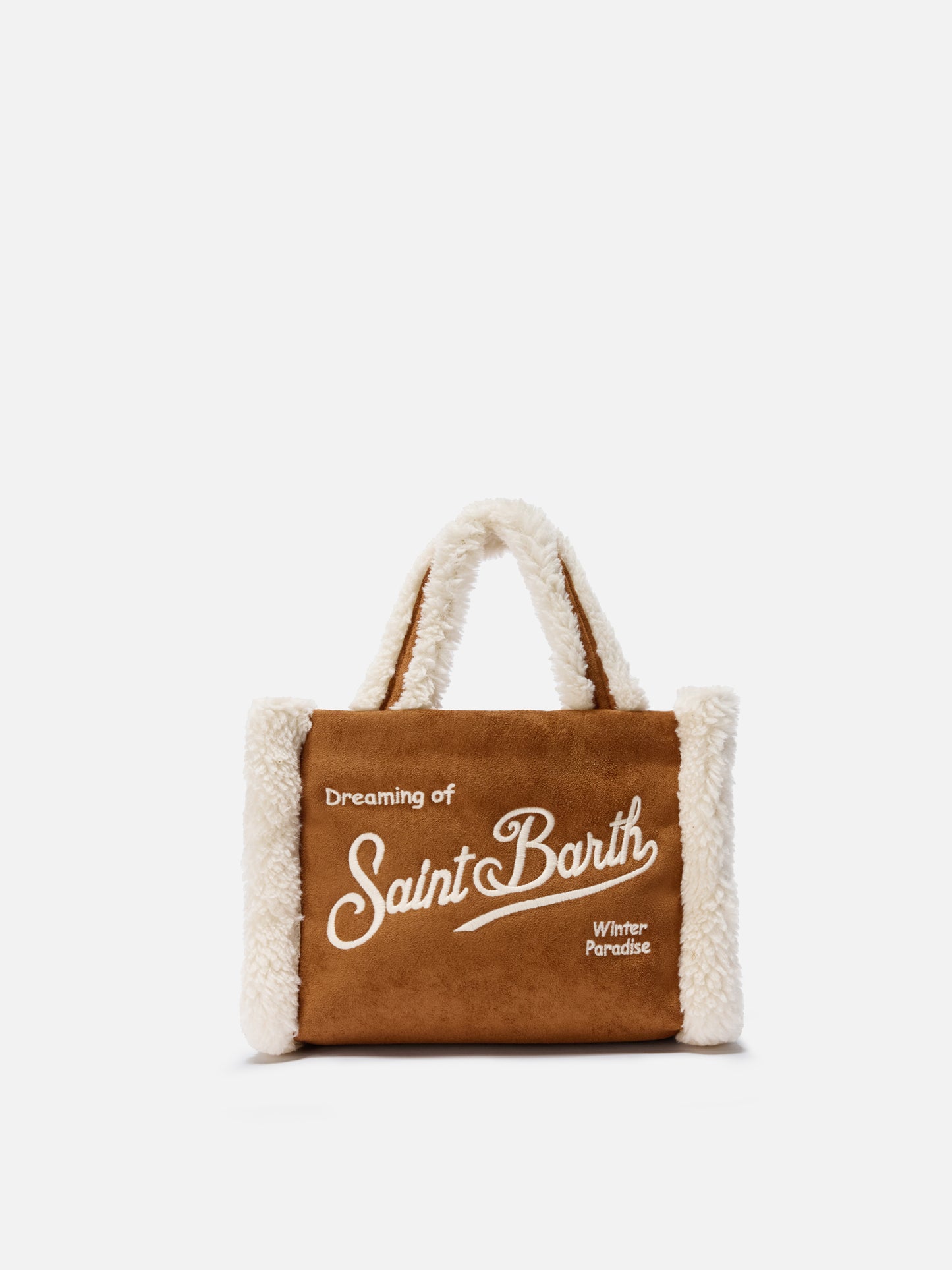 Vanity Mini Shearling Soft Handbag in camel shearling