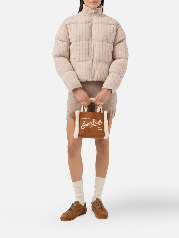 Vanity Mini Shearling Soft Handbag in camel shearling