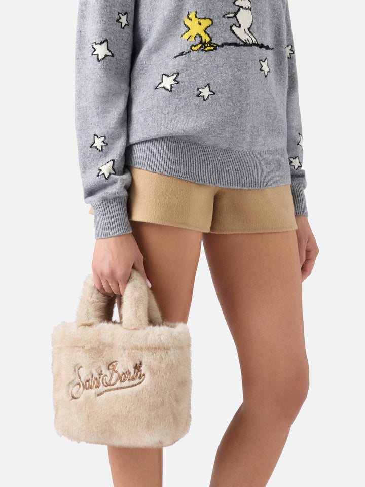 Mini Vanity Soft bag beige en fausse fourrure avec logo brodé 