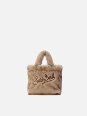 Vanity Mini Soft Handtasche aus beigefarbenem Kunstfell