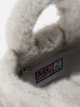 Mini Vanity Soft bag grise en fausse fourrure avec broderie logo 