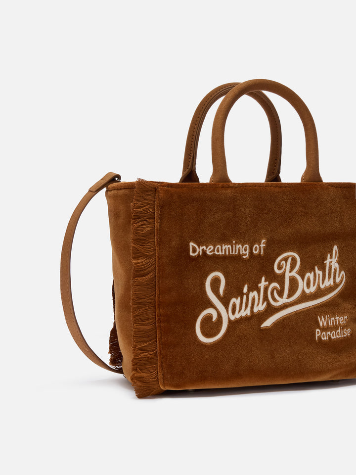 Borsa a mano Vanity Mini Velvet in velluto e faux suede marrone