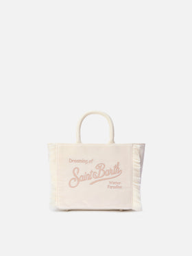 Vanity Mini Velvet Handbag in white velvet and faux suede