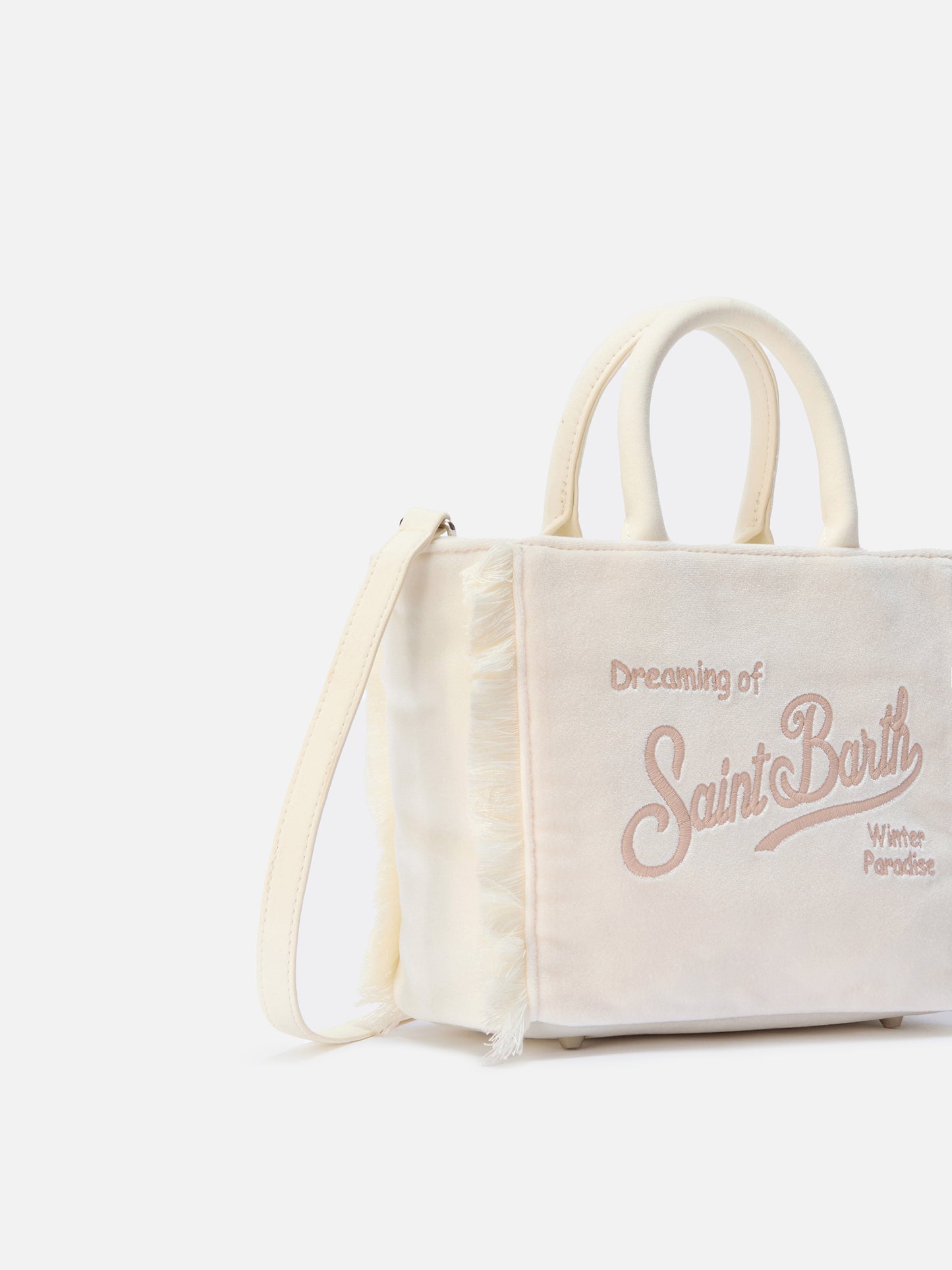 Vanity Mini Velvet Handbag in white velvet and faux suede