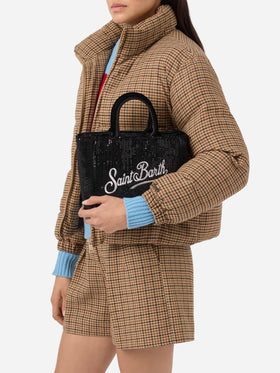 Vanity Mini-Samthandtasche aus schwarzem Samt mit Pailletten