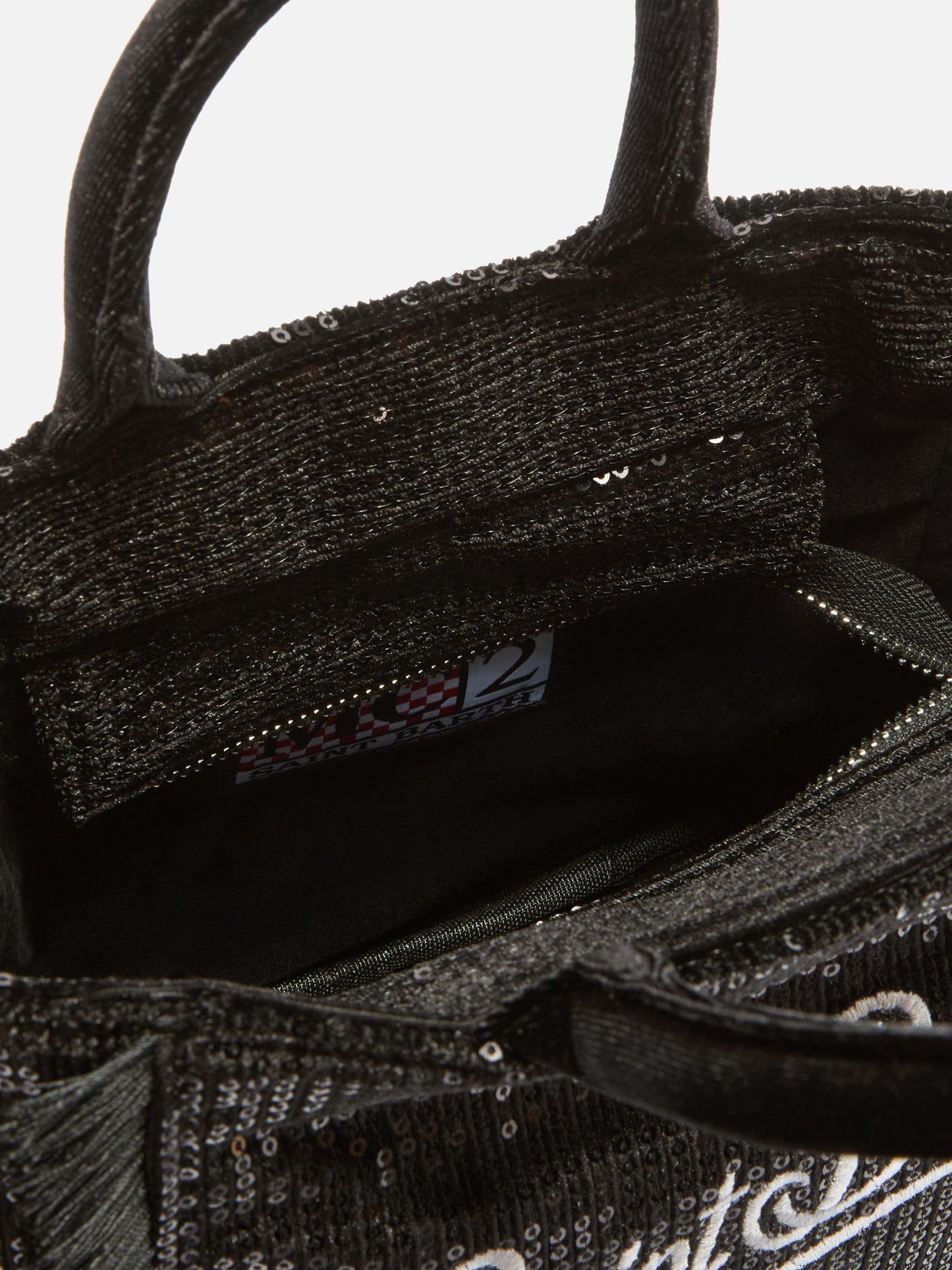 Vanity Mini-Samthandtasche aus schwarzem Samt mit Pailletten