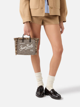 Mini sac Vanity multicolore en mélange de laine avec motif à chevrons et strass 