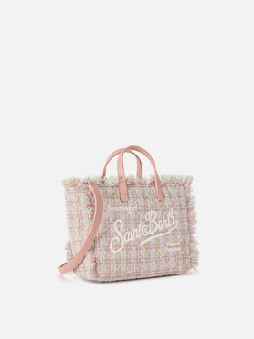 Rosa Mini Vanity-Bag aus Tweed mit Lurexfaden 