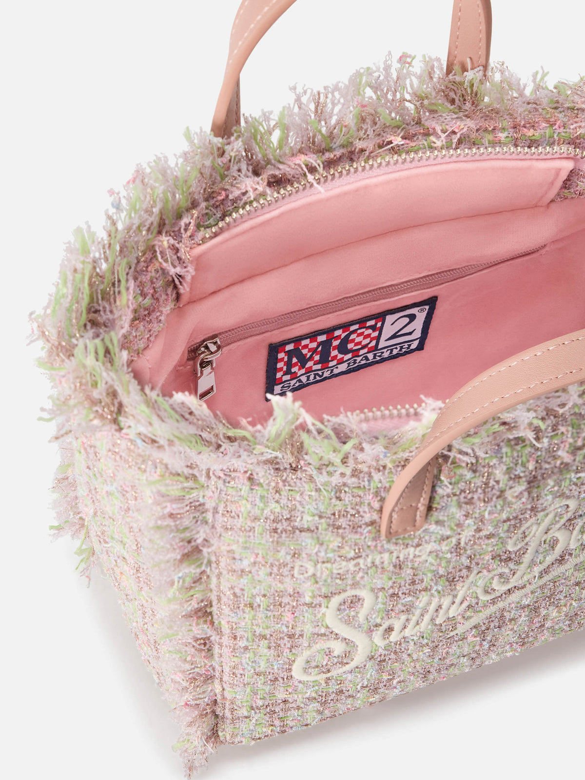 Rosa Mini Vanity-Bag aus Tweed mit Lurexfaden 