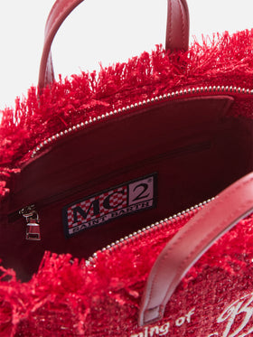 Mini sac Vanity rouge en tweed avec broderie logo 