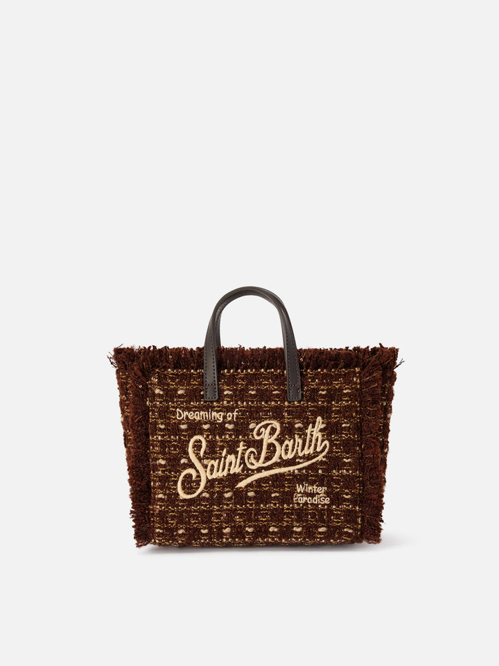 Brown Mini Vanity bag in tweed with logo embroidery