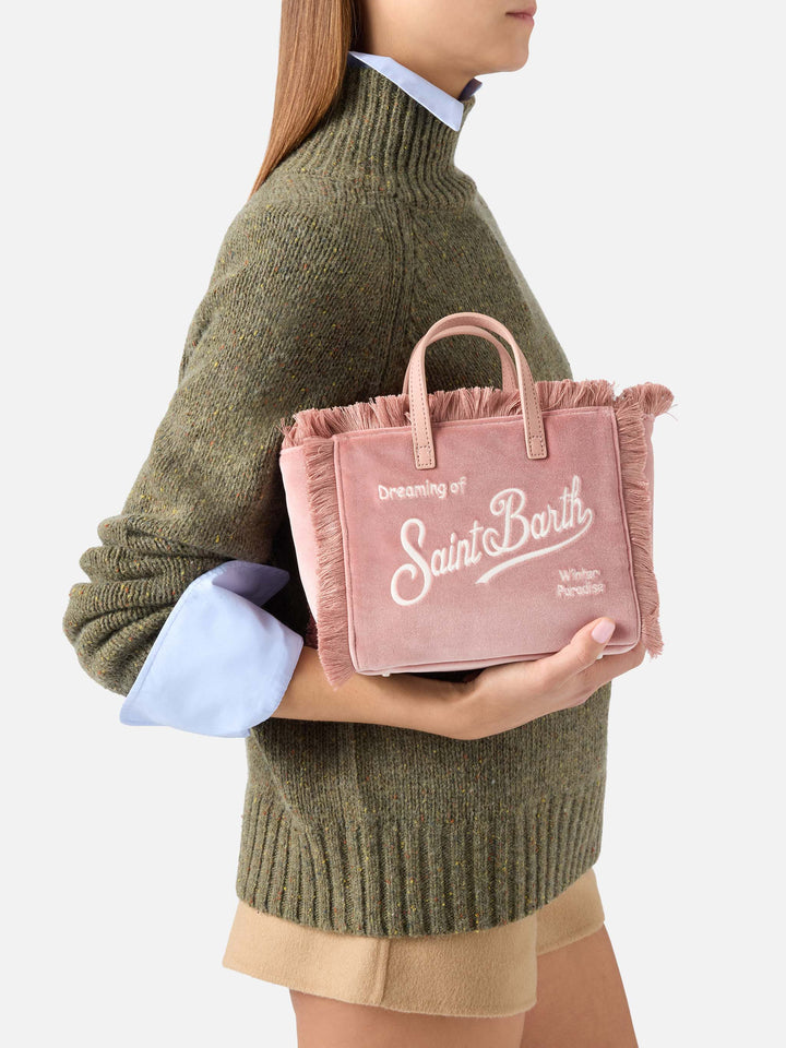 Mini Vanity bag rose en velours avec logo brodé 