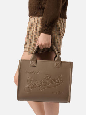 Große Vanity Bag Schultertasche aus braunem, gehämmertem Leder