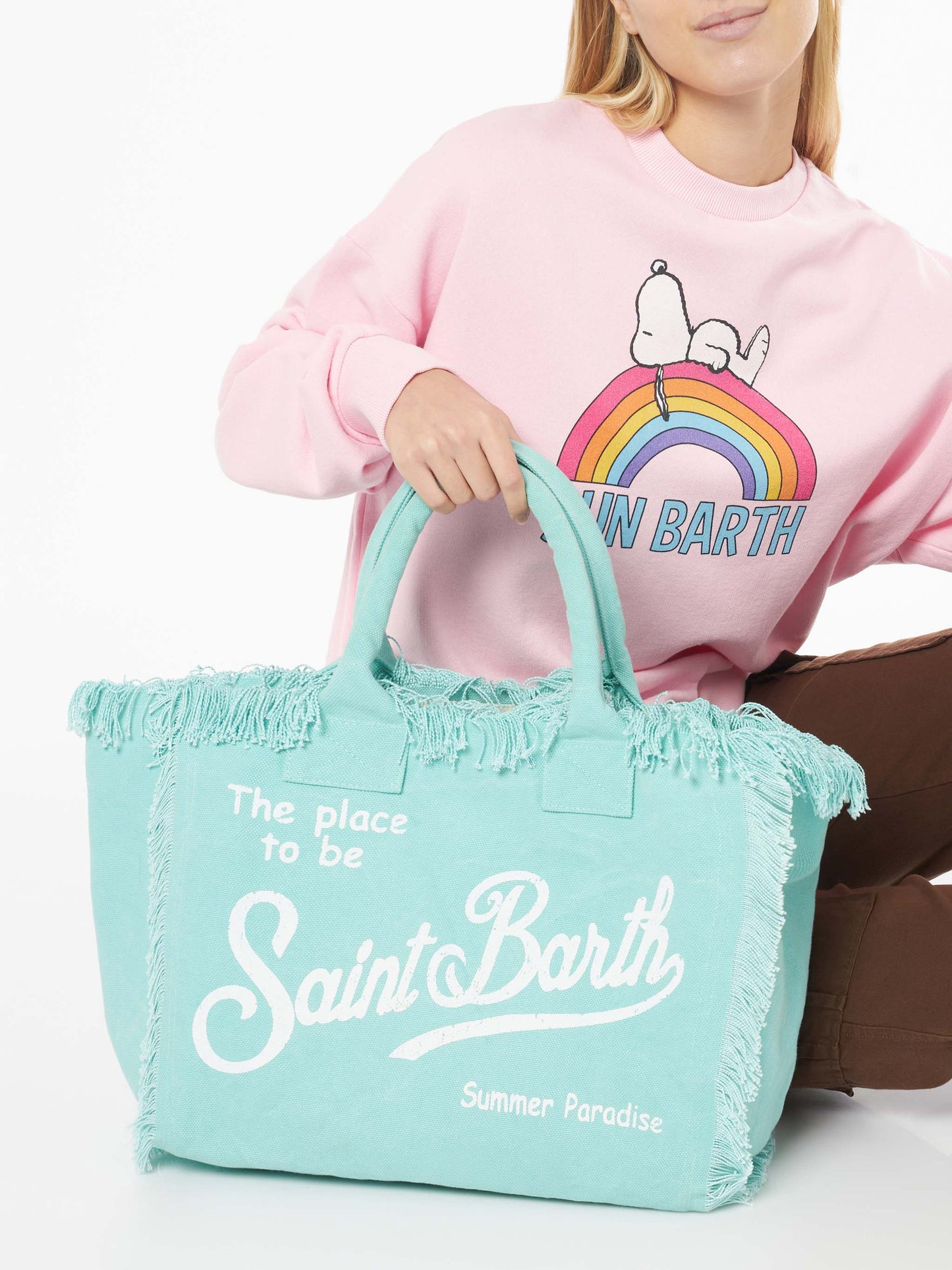 Water green cotton canvas Vanity tote bag - MC2 Saint Barth