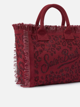 Regular Vanity canvas bag in leopard print with rhinestones