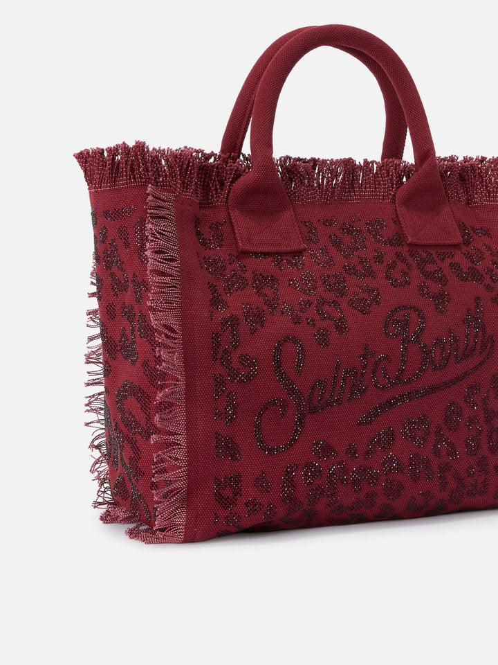 Regular Vanity canvas bag in leopard print with rhinestones