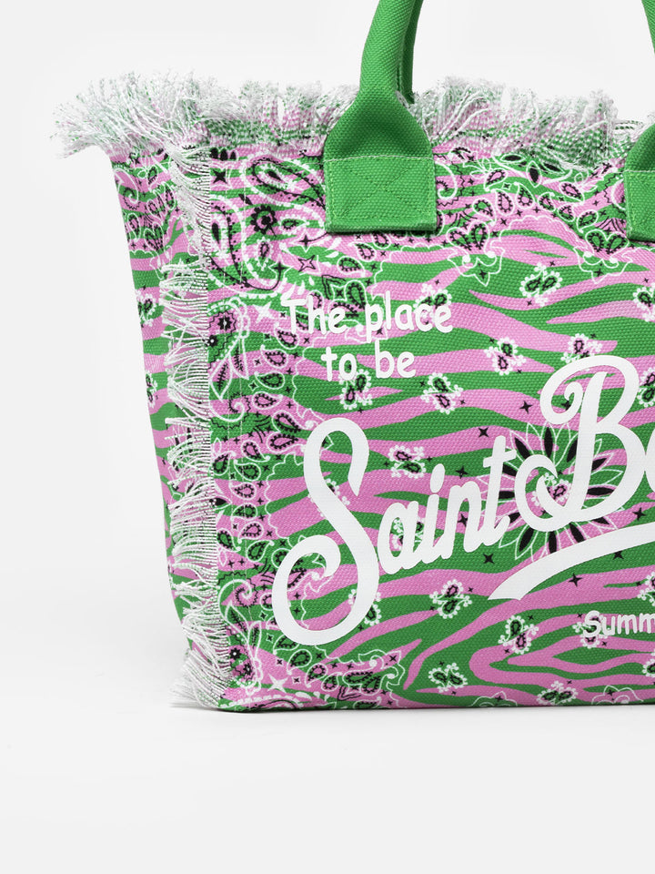 Borsa tote in tela di cotone con stampa zebrata e bandana