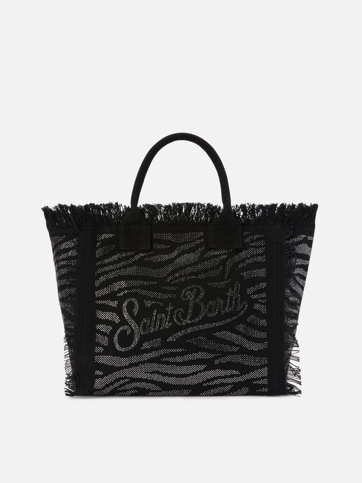 Regular Vanity canvas bag in animalier print with rhinestones