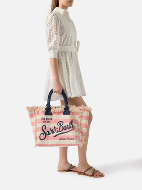 Regular Vanity canvas bag with pink horizontal stripes