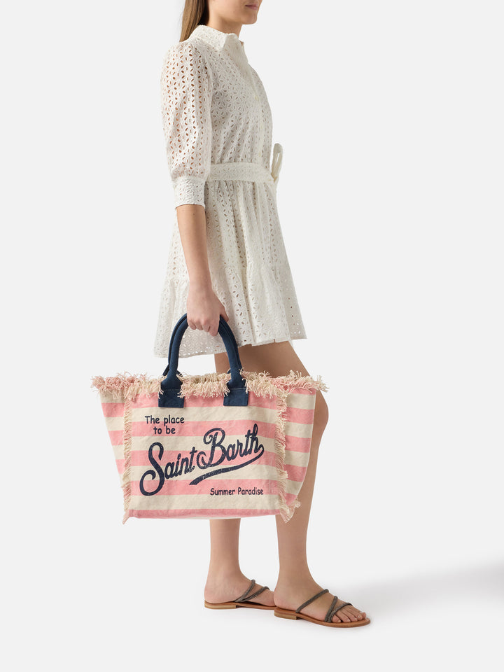 Regular Vanity-Canvas-Tasche mit rosa horizontalen Streifen 