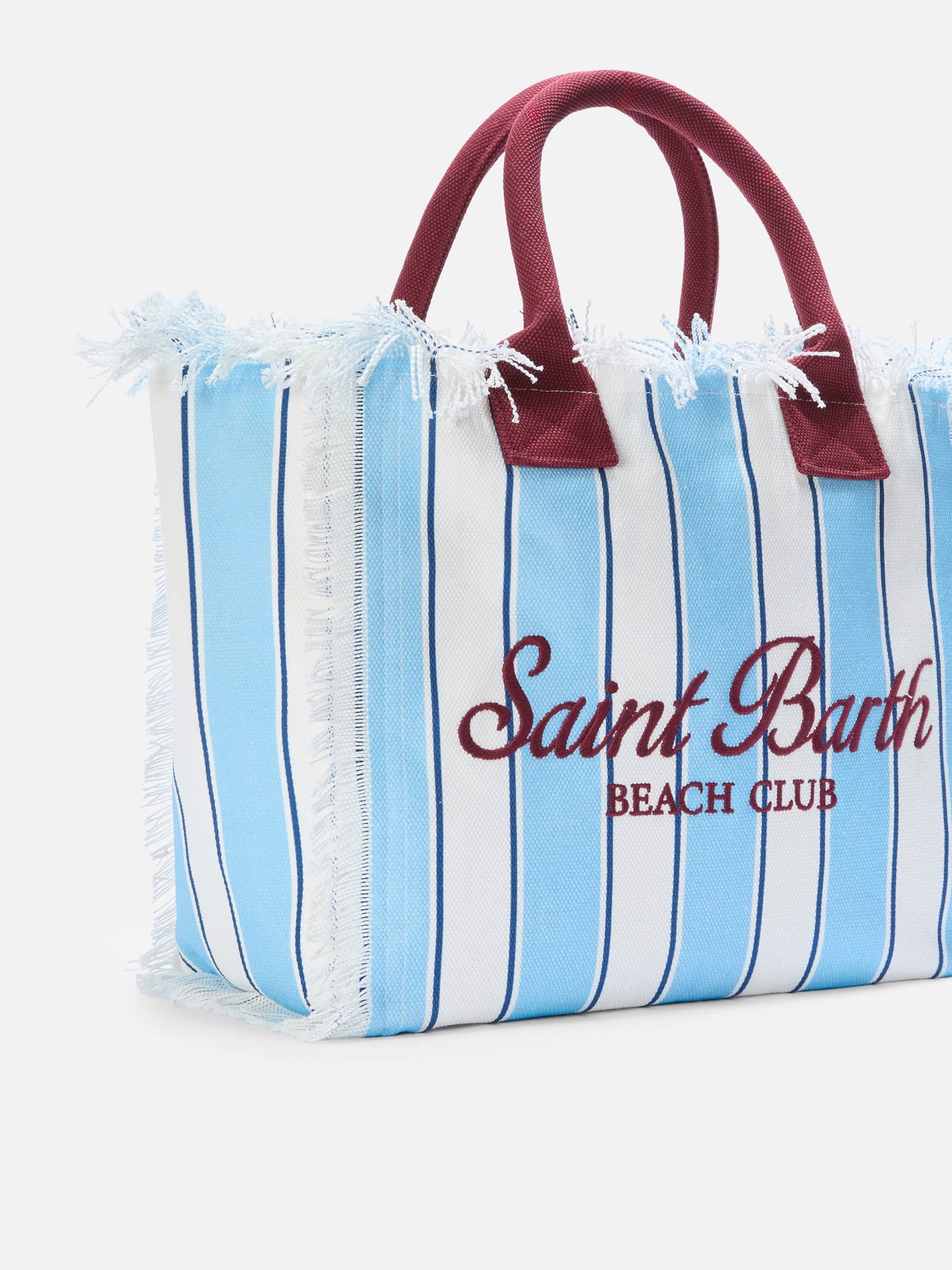 Canvas Vanity regular bag with light blue stripes and bordeaux details