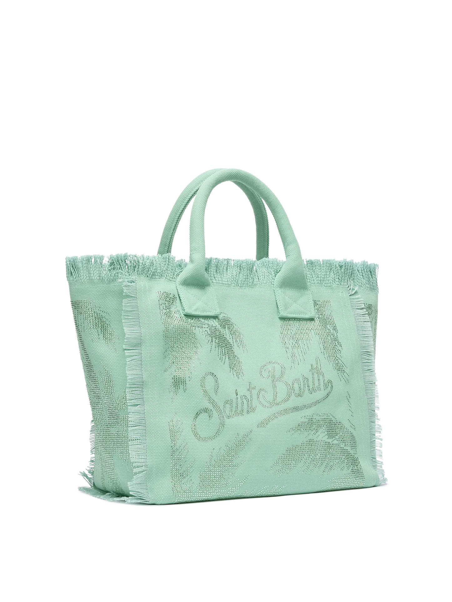 Sage green cotton canvas Vanity tote bag with palm rhinestone embellishment - MC2 Saint Barth