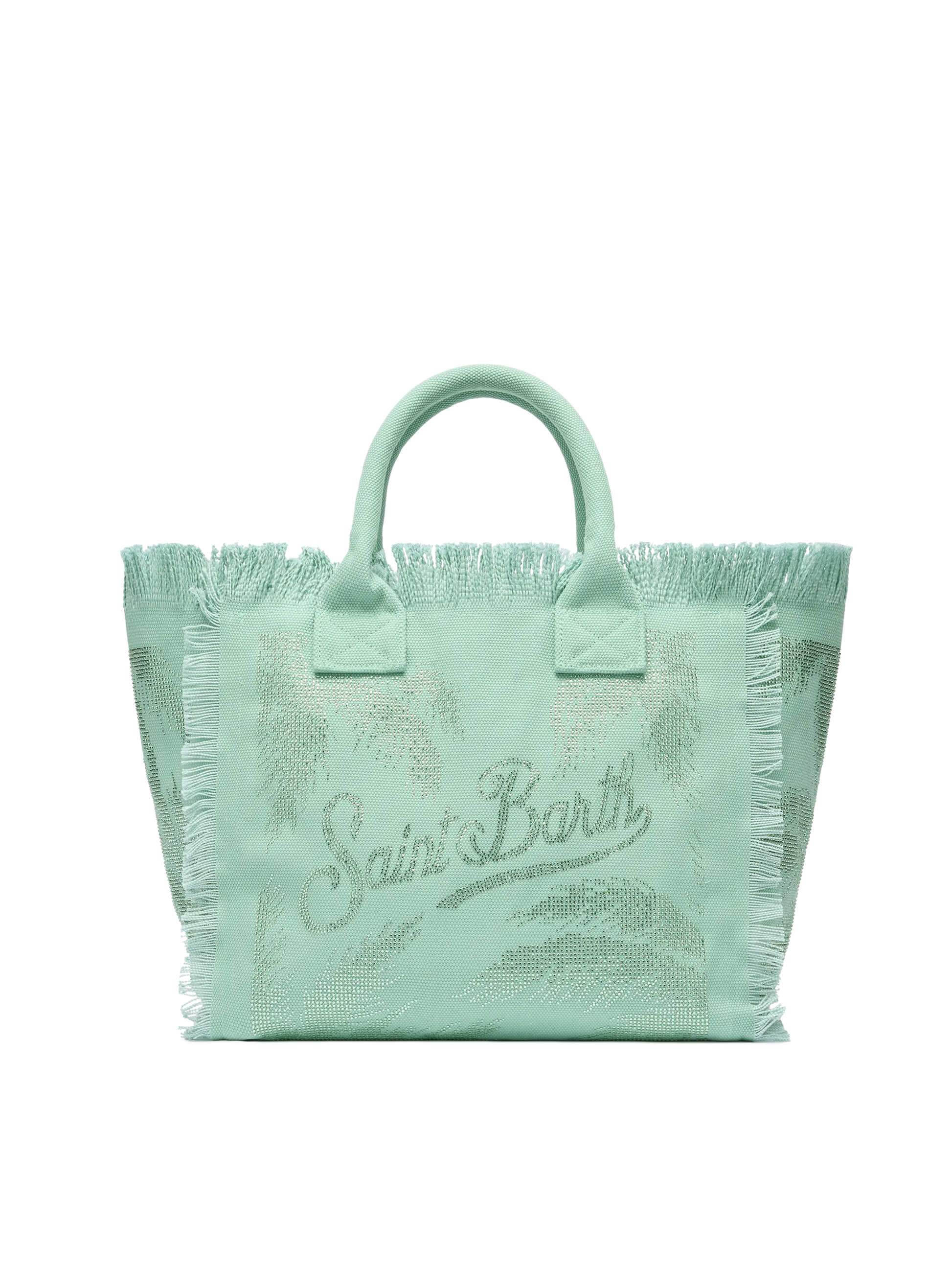 Sage green cotton canvas Vanity tote bag with palm rhinestone embellishment - MC2 Saint Barth