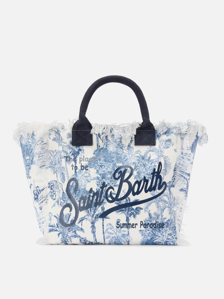 Borsa Vanity regular in canvas con stampa toile de Jouy blu