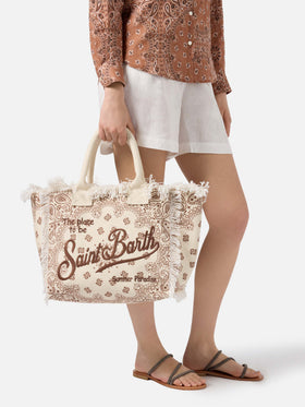 Neceser Vanity regular de lona beige con estampado bandana 