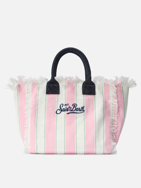 Pink canvas Vanity regular bag with vertical stripes