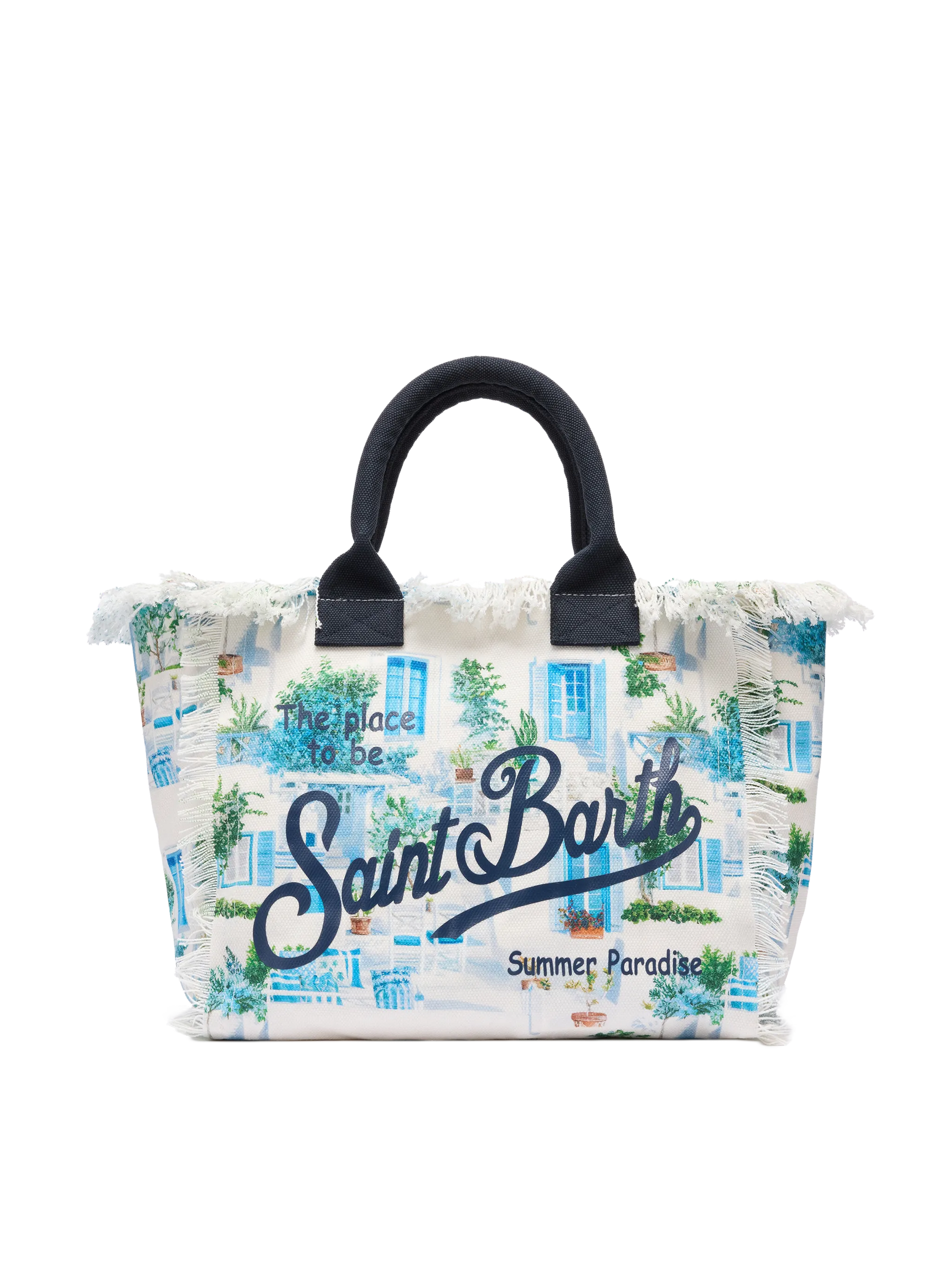 Cotton canvas Vanity tote bag with Greek windows print | AI CO-CREATED DESIGN BY RICKDICK - POWERED BY RED-EYE - MC2 Saint Barth