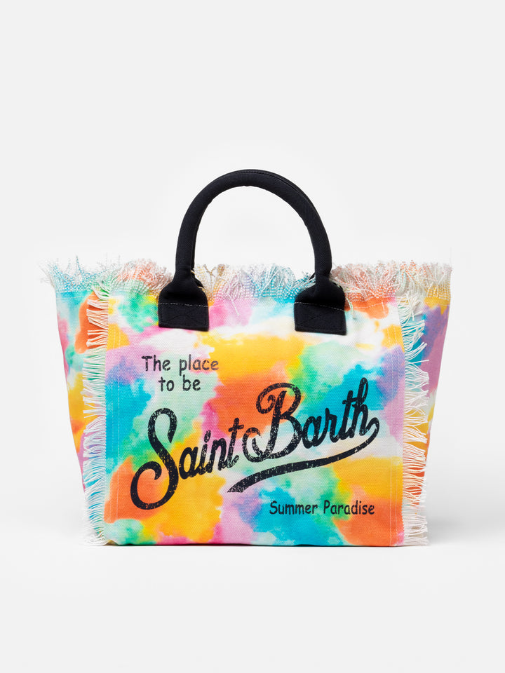 Borsa tote Vanity in tela di cotone con stampa ad acquerello