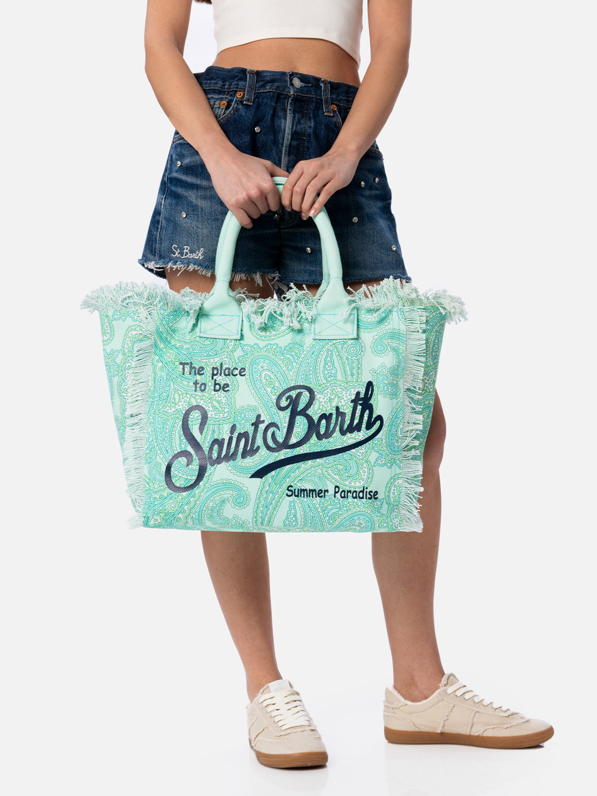 Borsa tote Vanity in tela di cotone con stampa paisley
