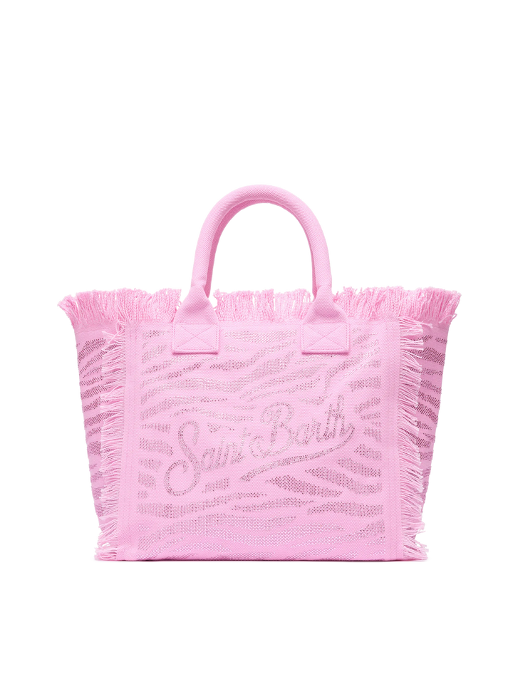 Pink cotton canvas Vanity tote bag with zebra rhinestone embellishment - MC2 Saint Barth