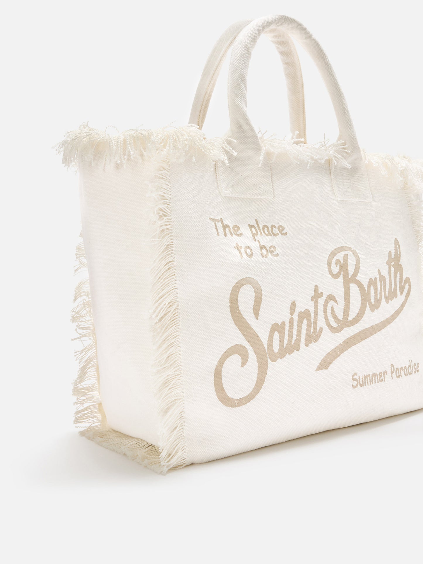 White canvas Vanity regular bag with fringes