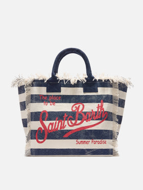 Blue canvas Vanity regular bag with horizontal stripes