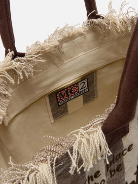 Brown canvas Vanity regular bag with vertical stripes
