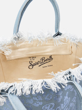 Blaue Regular Vanity Canvas-Tasche im Leopardenprint mit Strasssteinen 