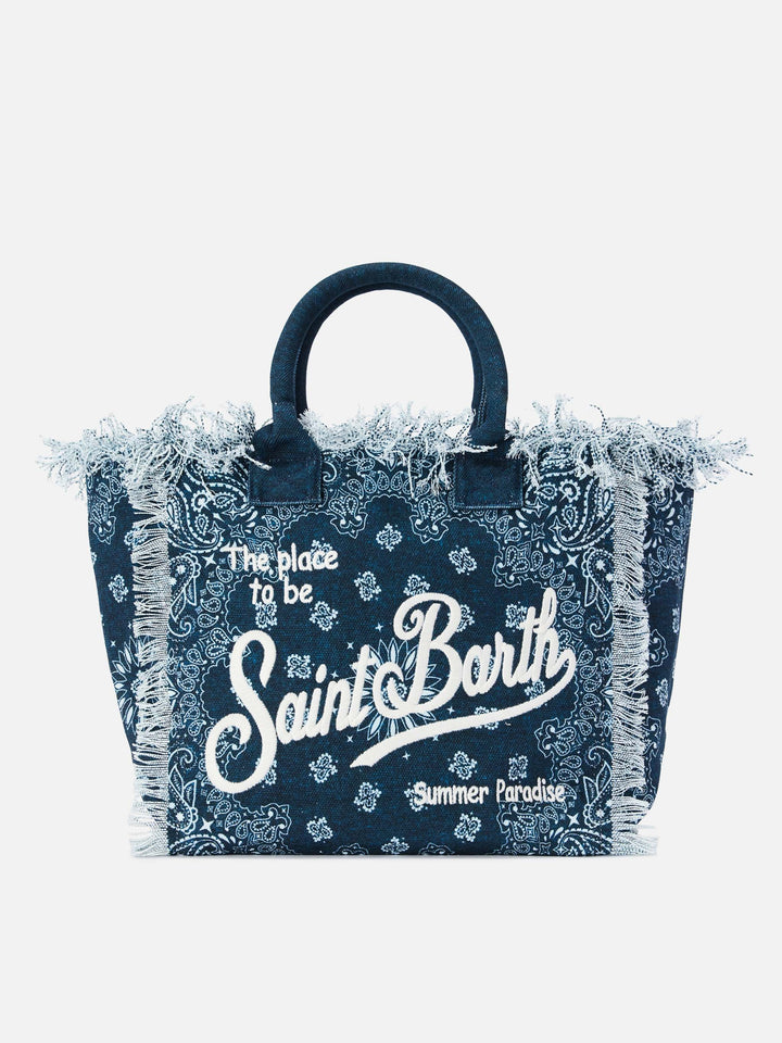 Light blue canvas Vanity regular bag with bandana print
