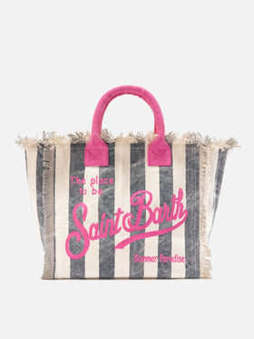 Regular Vanity canvas bag with blue vertical stripes