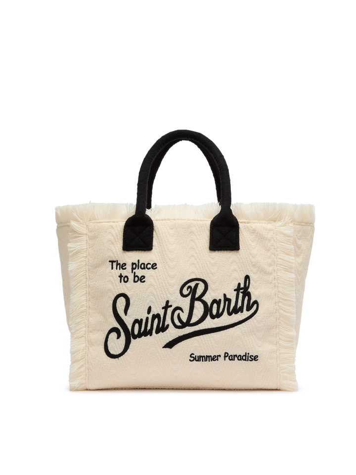 Off-white terry embossed Vanity Sponge tote bag with black details - MC2 Saint Barth