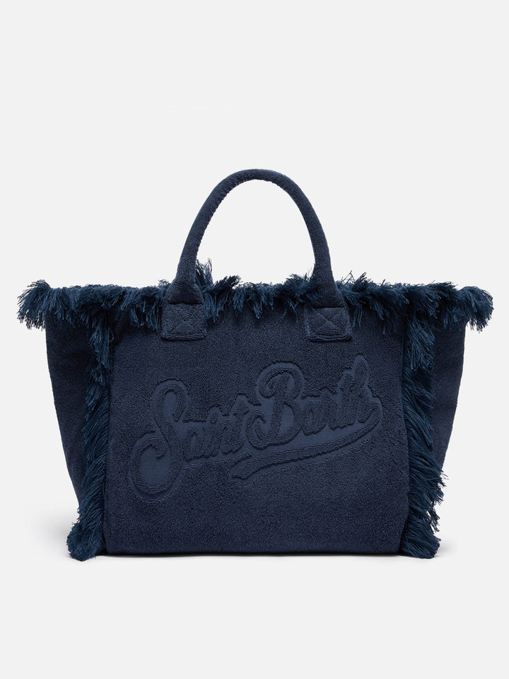 Borsa a spalla Vanity Terry blu con logo in bassorilievo