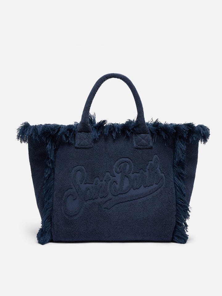 Borsa a spalla Vanity Terry blu con logo in bassorilievo