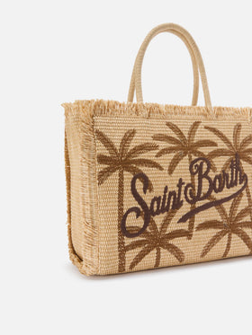 Regular Vanity straw effect bag with palm embroidery