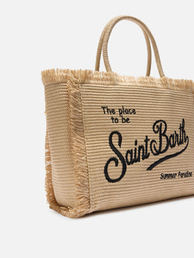 Regular Vanity straw effect bag with contrasting embroidered logo