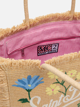 Beige straw effect Vanity tote bag with applied flowers - MC2 Saint Barth